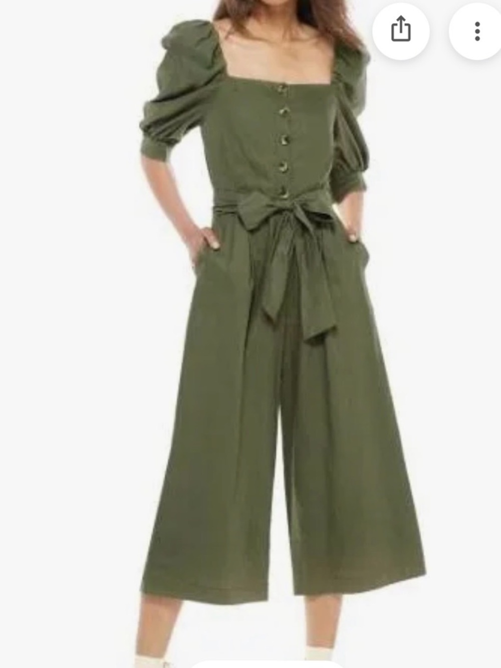 Nordstrom- Gal Meets Glam Olive Green Wide-Leg Jumpsuit with Puff Sleeves